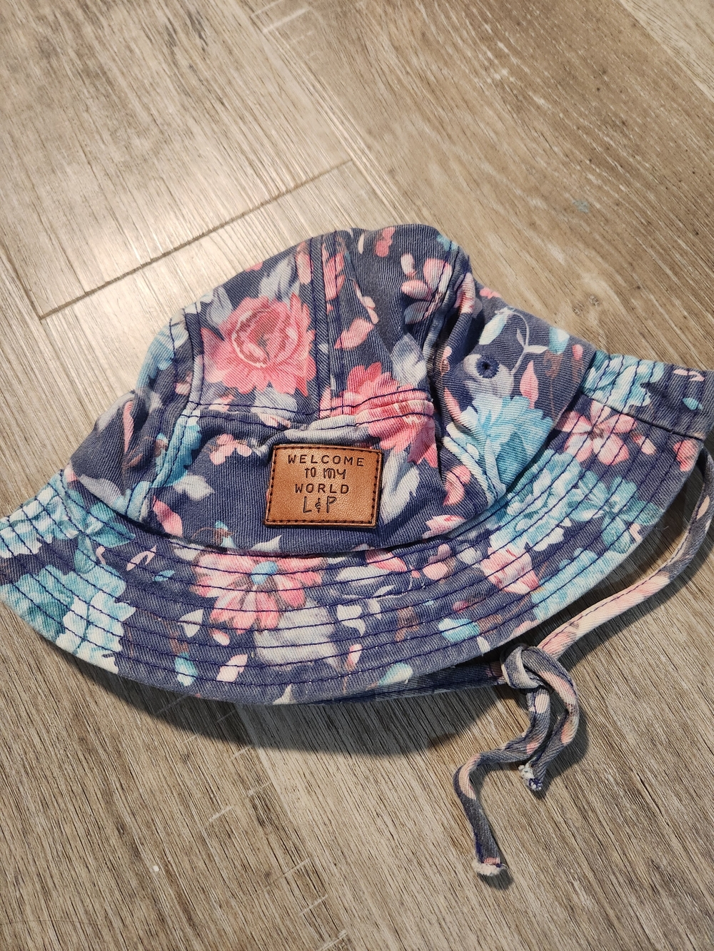 Kids Floral Bucket Hat with Chin Tie - Navy Floral